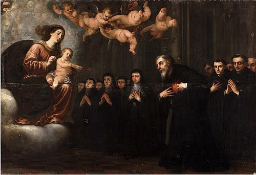 La Virgen y el Niño transverberando el corazón a San Agustín ante la comunidad de agustinos, 1663, José García Hidalgo