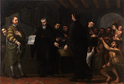 San Agustín repartiendo los bienes de los ricos entre los pobres, 1687, José García Hidalgo