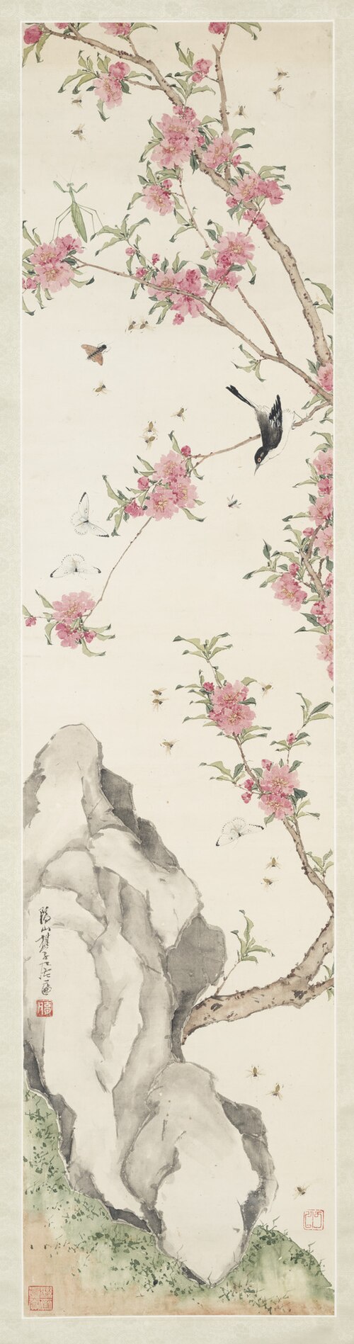 Bird, Insects, and Peach Blossom, , Lian Ju
