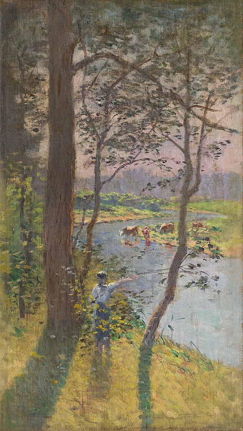 Landscape with a River and Cattle Watering, 1900, Nándor Katona