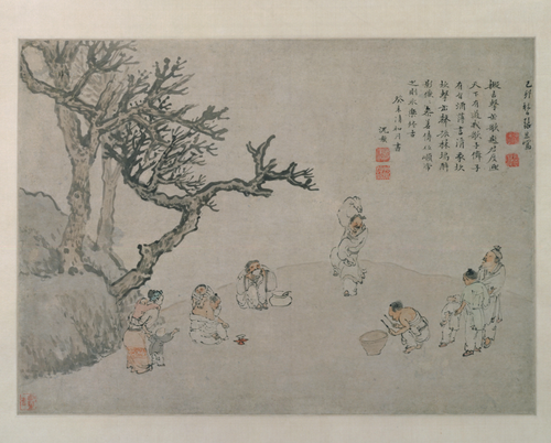 张宏击缶图轴, 1639, Zhang Hong
