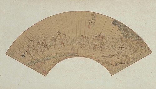 张宏农夫打架图扇页, , Zhang Hong