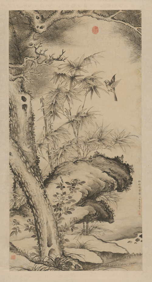 张若霭松竹鸣禽轴, , Zhang Ruoai