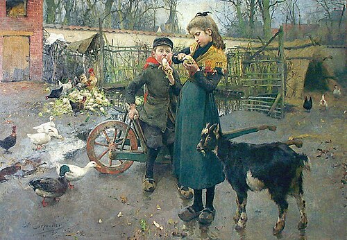 Goûter dans la cour de ferme, , Évariste Carpentier