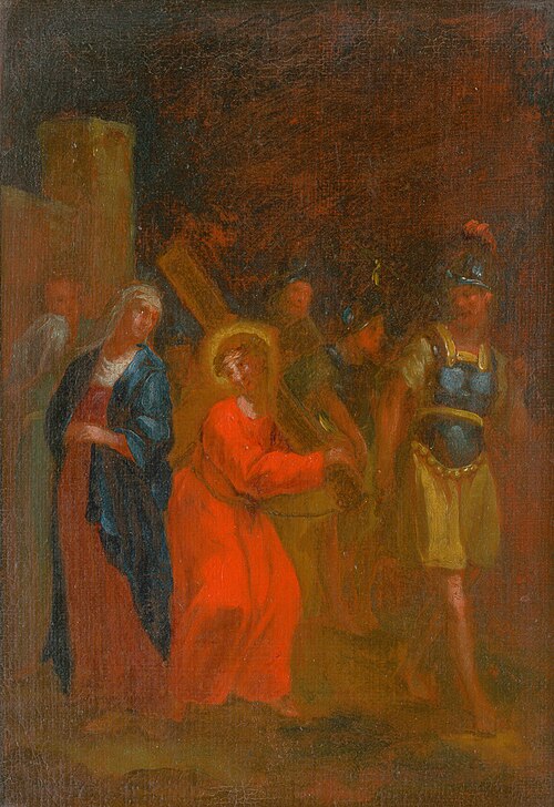 Ježiš sa stretá so svojou matkou. Štúdia ku Krížovej ceste IV., 1770, István Schaller