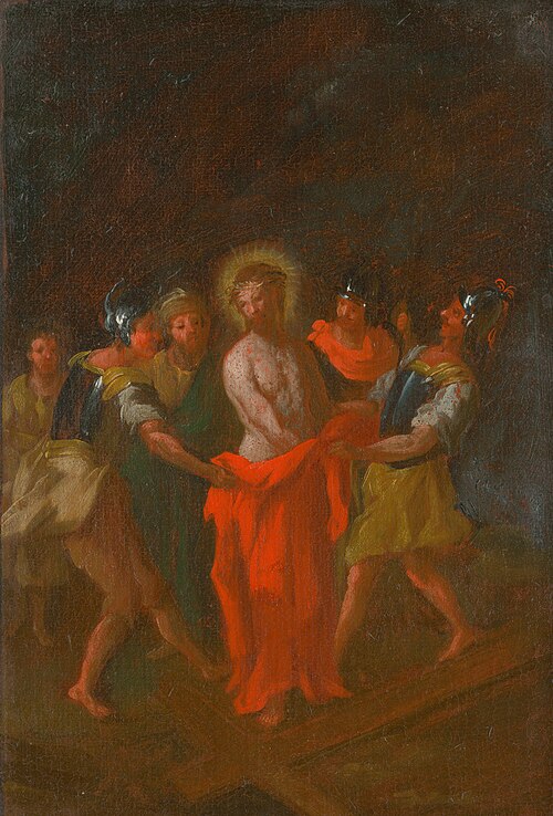 Ježišovi zvliekajú šaty. Štúdia ku Kríž.ceste X., 1770, István Schaller