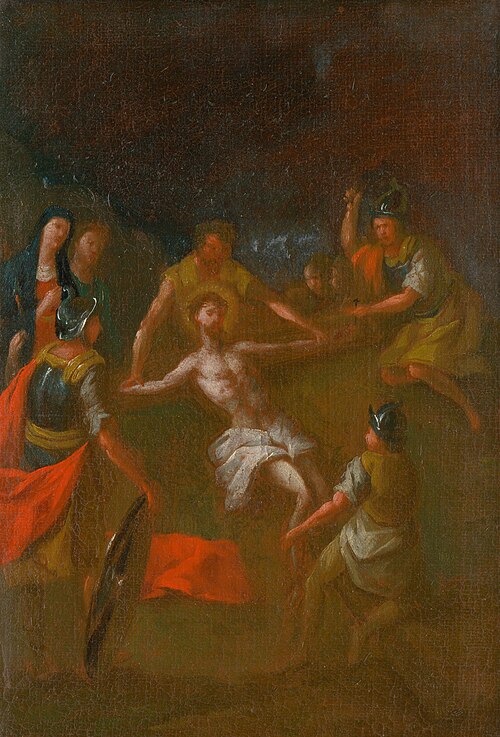 Ježiša pribíjajú na kríž. Štúdia ku Krížovej ceste XI., 1770, István Schaller