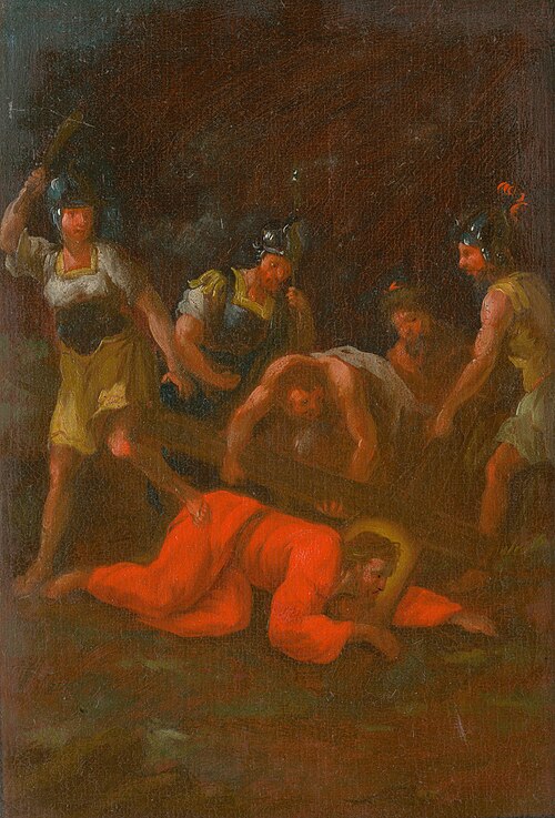 Ježiš padá tretí raz pod krížom. Štúdia ku Kríž.ceste IX., 1770, István Schaller