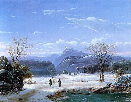 Chasseurs dans un paysage d'hiver, 1856, Louis Rémy Mignot