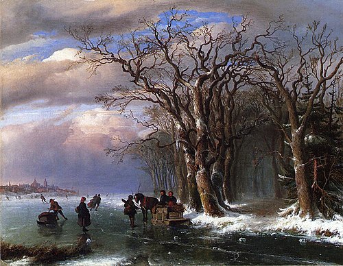 Scène de patinage en hiver, 1850, Louis Rémy Mignot