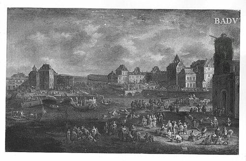 Harbour Sqare of a Town, crowded with people, 1683, Pieter Bout
