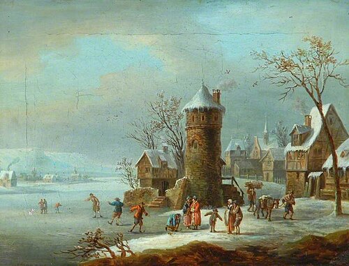 Winter Landscape with Buildings and Skaters, , Pieter Bout