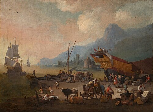 View of an Italian harbour, 1669, Pieter Bout
