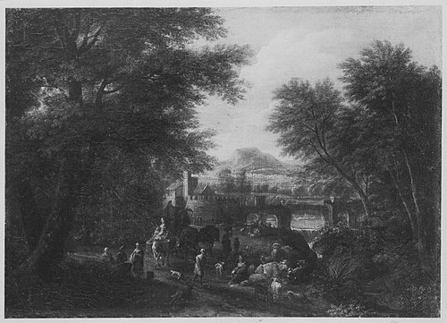Landschaft mit Bogenbrücke, 1688, Pieter Bout