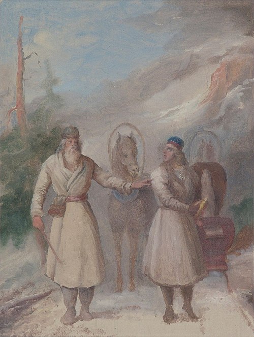 Väinämöinen and Joukahainen, sketch, , Berndt Godenhjelm