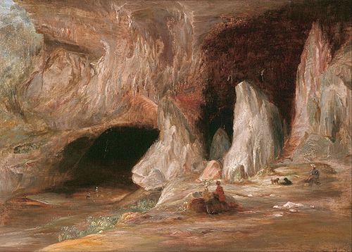 Stalagmite columns at the southern entrance of the Burrangalong Cavern, 1843, Conrad Martens