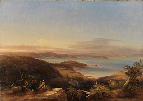 Vaucluse from New South Head Road, looking down onto Vaucluse House, Sydney, 1841 oil painting, 1841, Conrad Martens