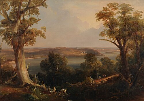 Sydney Harbour, from the eastern side of Rose Bay, above New South Head Road, 1841 oil painting, 1841, Conrad Martens