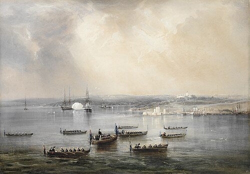 The funeral of Rear Admiral Phillip Parker King, 1856, watercolour by Conrad Martens, 1856, Conrad Martens