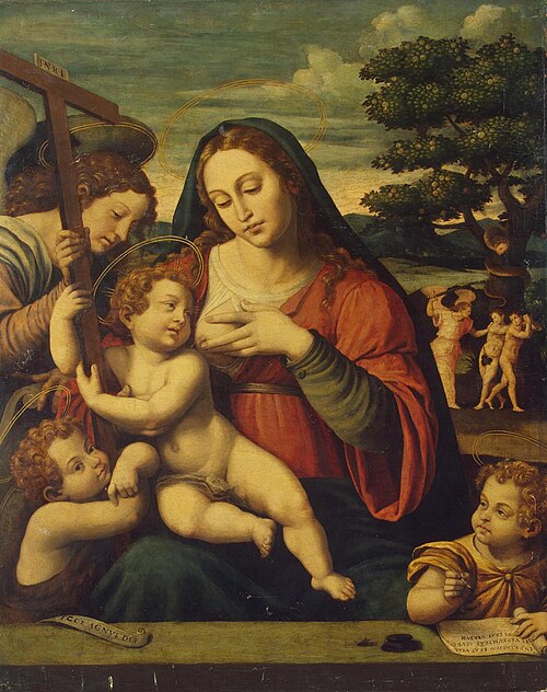 The Virgin and the Child with St John the Baptist, St John the Evangelist and an Angel, 1550, Juan de Juanes