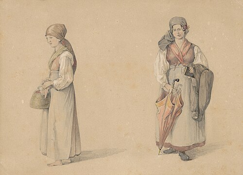 Stojaca žena z en face a z profilu, 1841, Károly Lajos Libay