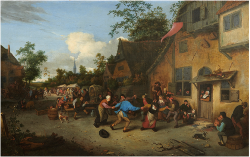 A VILLAGE FAIR WITH DANCING IN THE STREET, 1688, Cornelis Dusart