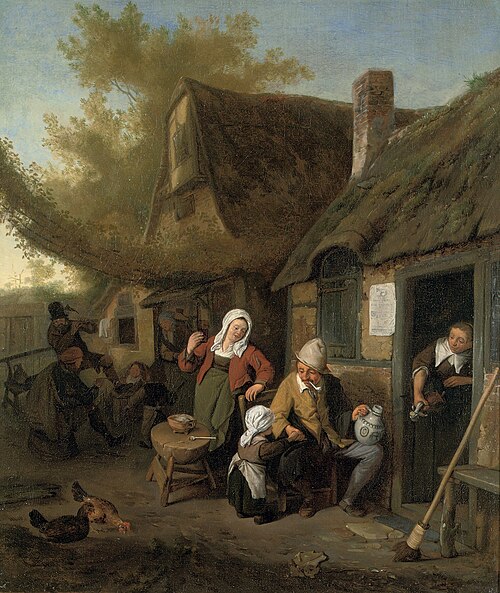 Bauernfamilie vor einem Haus., 1683, Cornelis Dusart