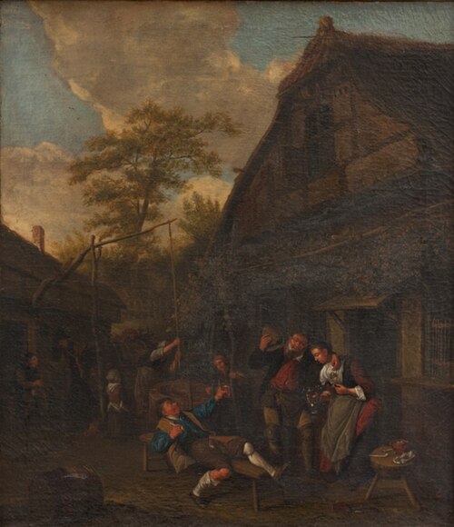 Peasants outside an Inn, 1689, Cornelis Dusart