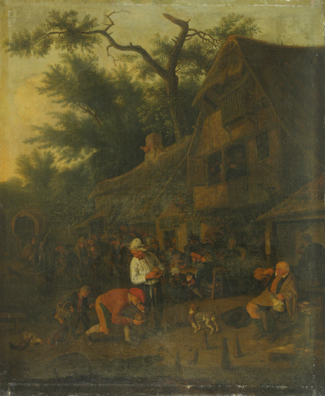 Playing skittles, , Cornelis Dusart