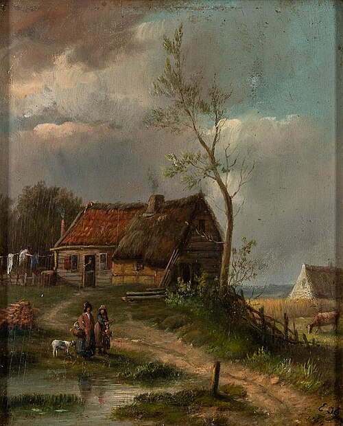 Landschap met arbeiderswoning, 1850, Elias David Gans