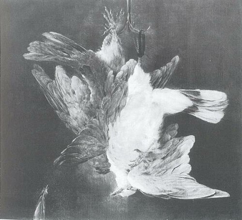 Still Life with Doves Hanging from an Iron Hook, 1660, Cornelis Lelienbergh