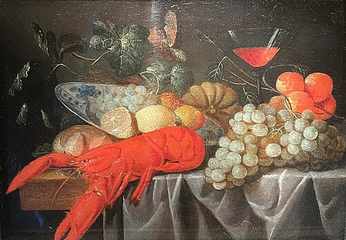 A Lobster with Fruit in a Wan-li Dish on a Partially Draped Table, 1808, Cornelis de Heem