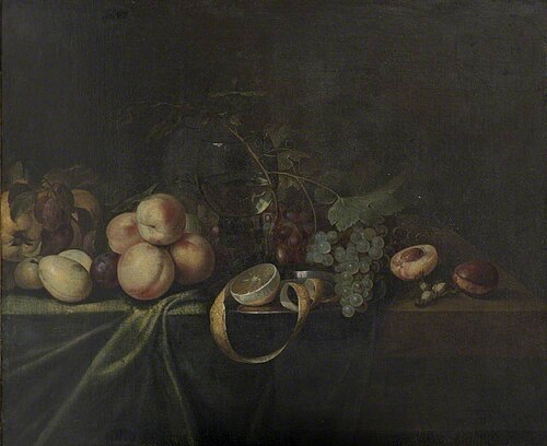 Still Life with Grapes, Peaches and a Bohemian Glass Goblet, , Cornelis de Heem