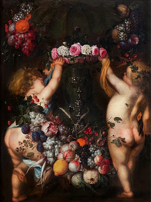 Les Putti couronnant un calice., 1650, Cornelis de Heem