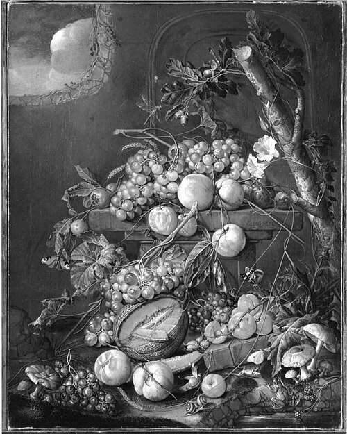 Früchtestillleben mit Fröschen, 1663, Cornelis de Heem