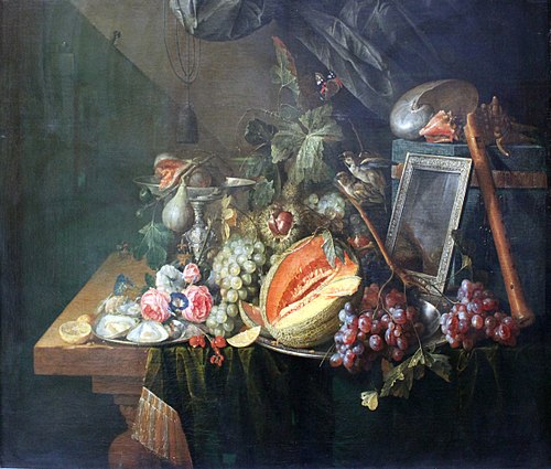 Still Life with Copulating Sparrows, 1657, Cornelis de Heem