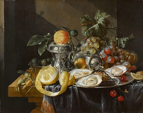 Still-Life with Oysters, Wine and Grapes, 1675, Cornelis de Heem