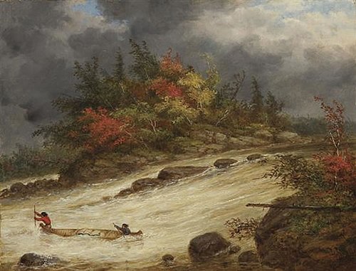 Indians Canoeing in the Rapids, 1856, Cornelius Krieghoff