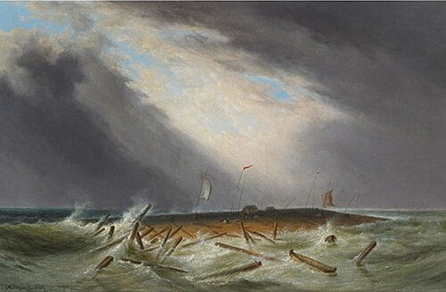 Lumber Raft on the St. Lawrence, 1867, Cornelius Krieghoff