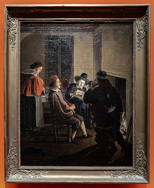 Five people at a fireplace (The letter), 1654, Wolfgang Heimbach
