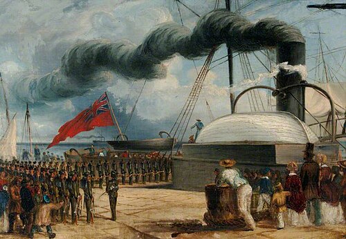 The Battalion Embarks at Dover on HM Steamship 'Magaera' on 2 January 1852, , Thomas Baines