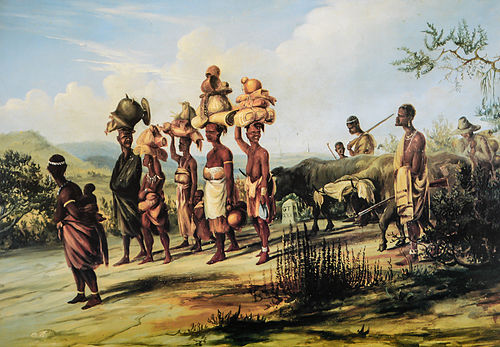 Kaffirs having made their fortunes leaving the Colony, 1848, Thomas Baines