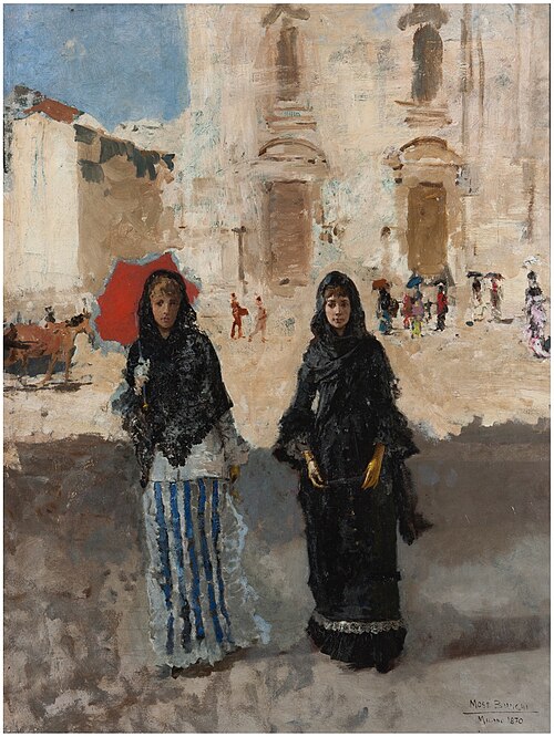 At the exit from the church, 1870, Mosè Bianchi