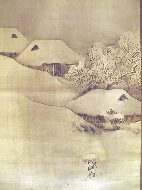 Landscape under snow: mountain village, 1900, Bunrin