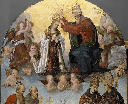Le Couronnement de la Vierge avec saint Jérôme, saint François d'Assise, saint Bonaventure et saint , 1512, Alonso Berruguete