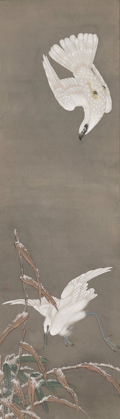 Gyrfalcon Hunting an Egret in Snow, , Ohara Keizan