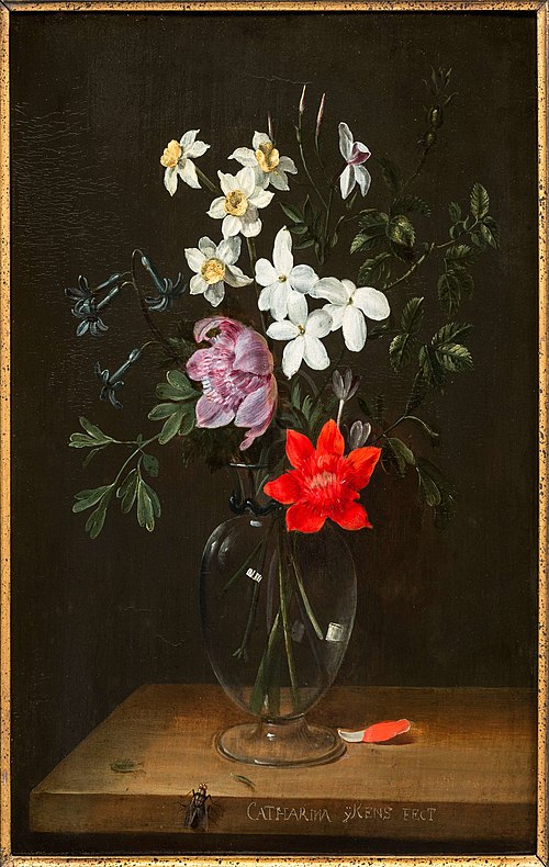 Flower Still Life in a glass vase, 1650, Catarina Ykens