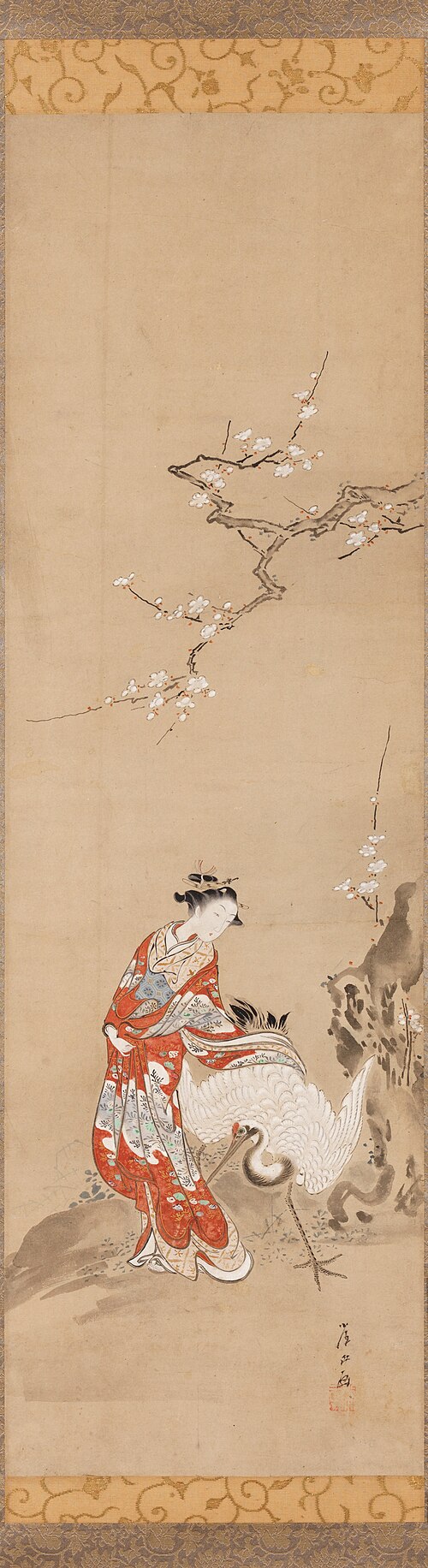 Parody of a Beautiful Woman as Rin Nasei (Ch. Lin Hejing) with Crane, , Kawamata Tsunemasa