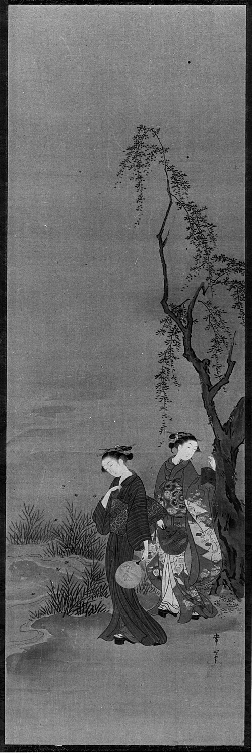 Two Girls Catching Fireflies, 1732, Kawamata Tsunemasa