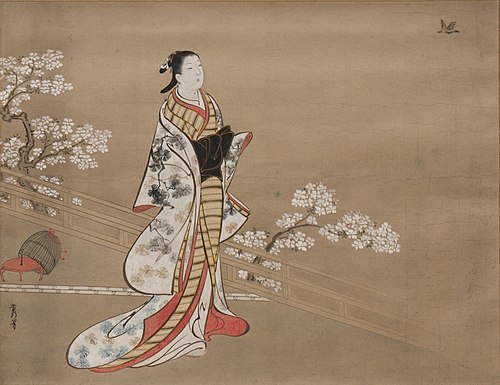 Parody of Murasaki, from "Lavender" (Wakamurasaki), chapter 5 of the Tale of Genji, 1720, Kawamata Tsuneyuki